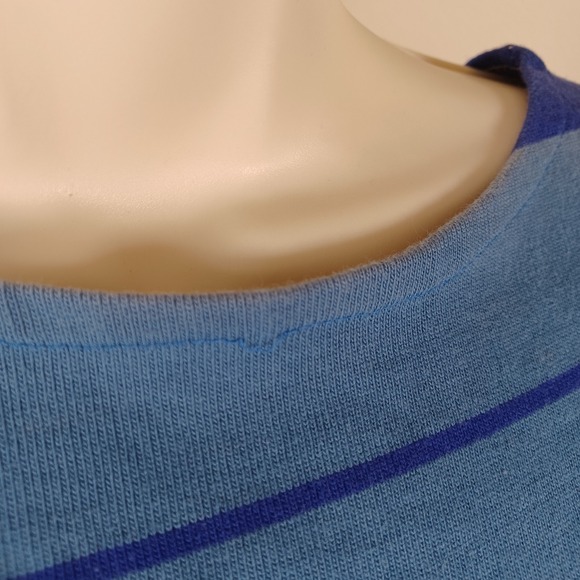 Vintage 1960s Mod Boat Neck Shift Dress Resort Nautical Blue Stripes Cap Sleeve - Picture 7 of 13